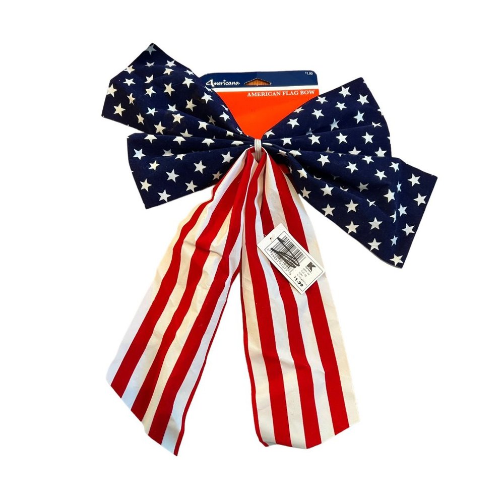 Vintage Americana America Flag Bow 16" across 19" long NEW